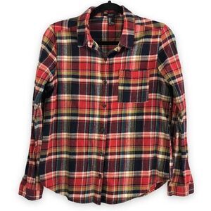 Forever 21 Womens Small Long‎ Sleeve Flannel Shirt Red Button Down Western Rodeo